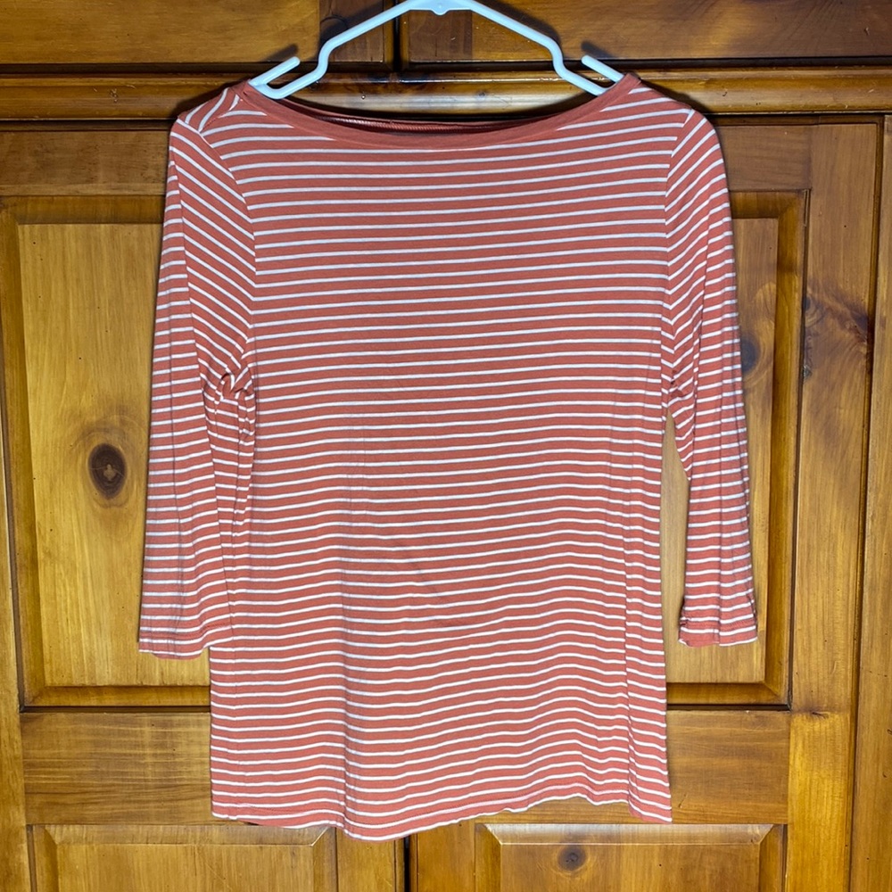 A New Day 3/4 Sleeve Burnt Orange and White Stripe Shirt